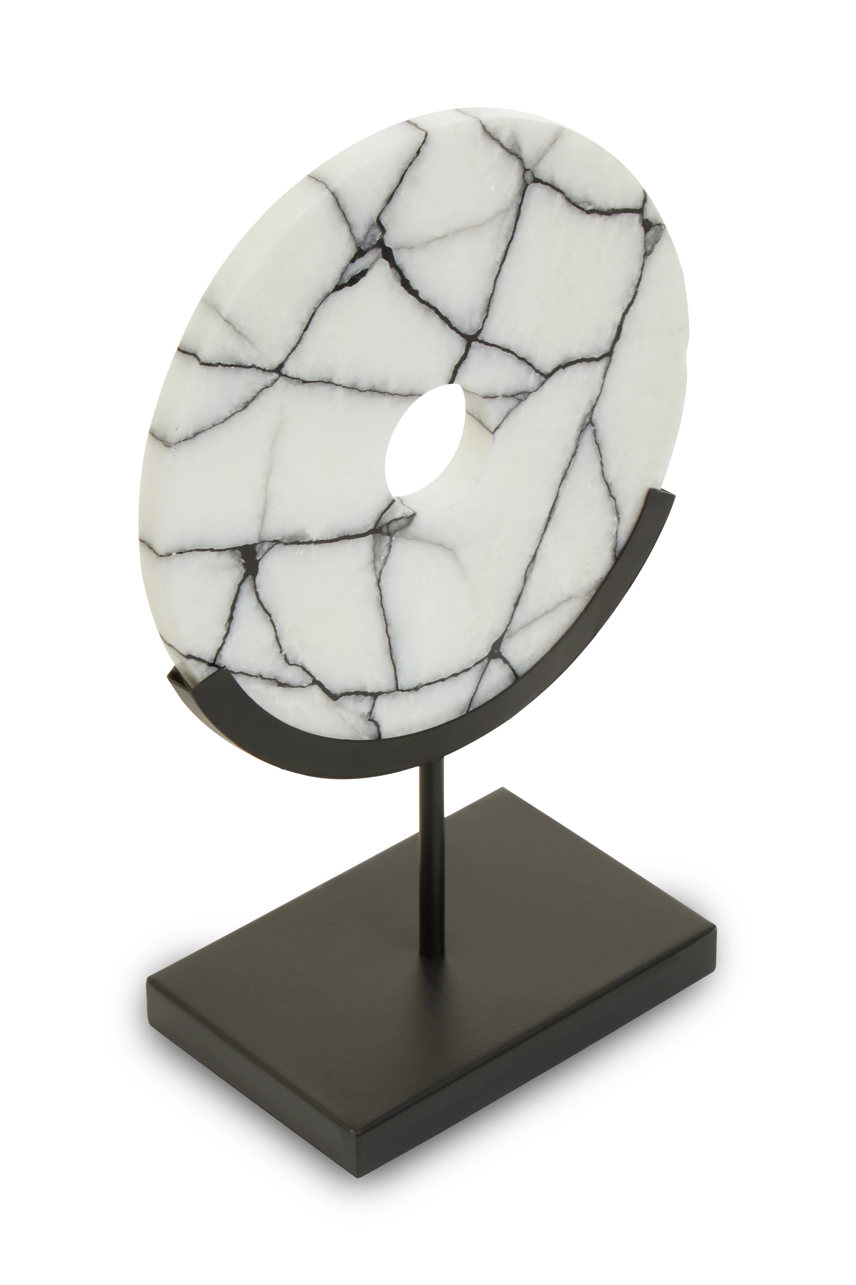 Citterio White Marble Disc Sculpture On Black Stand